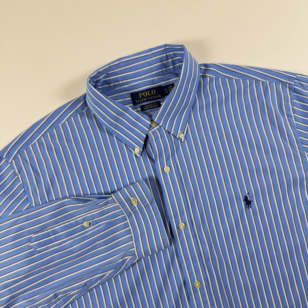 Polo Ralph Lauren Classic Fit Performance XL Blue/White Stripe Button Down Shirt
